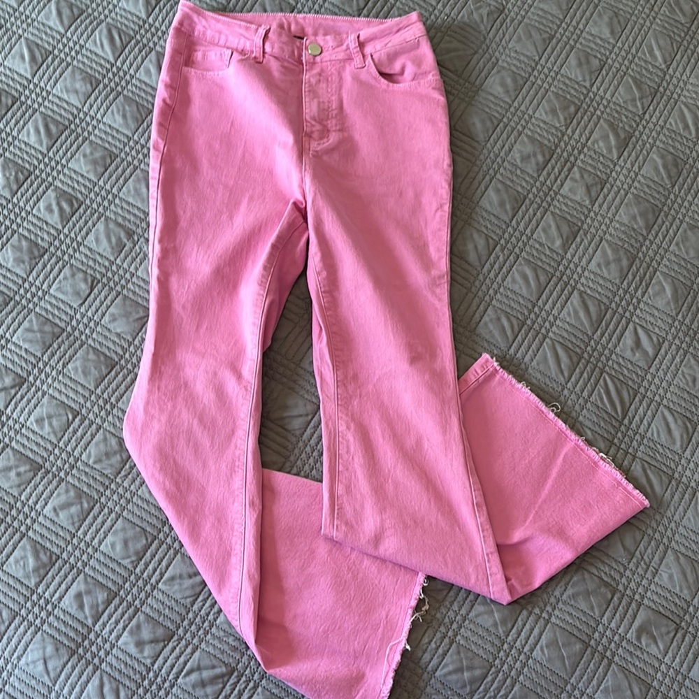 Pink Frayed Hem Jeans